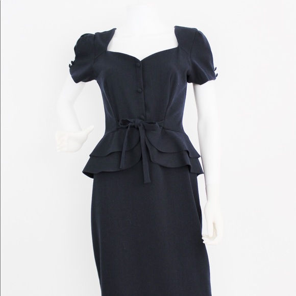 SOLD-Retro Stop Staring Dress Peplum 40s Inspired - Picture 2 of 6
